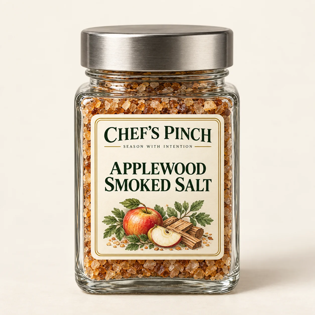 Applewood Smoked Salt labeled bottle concept