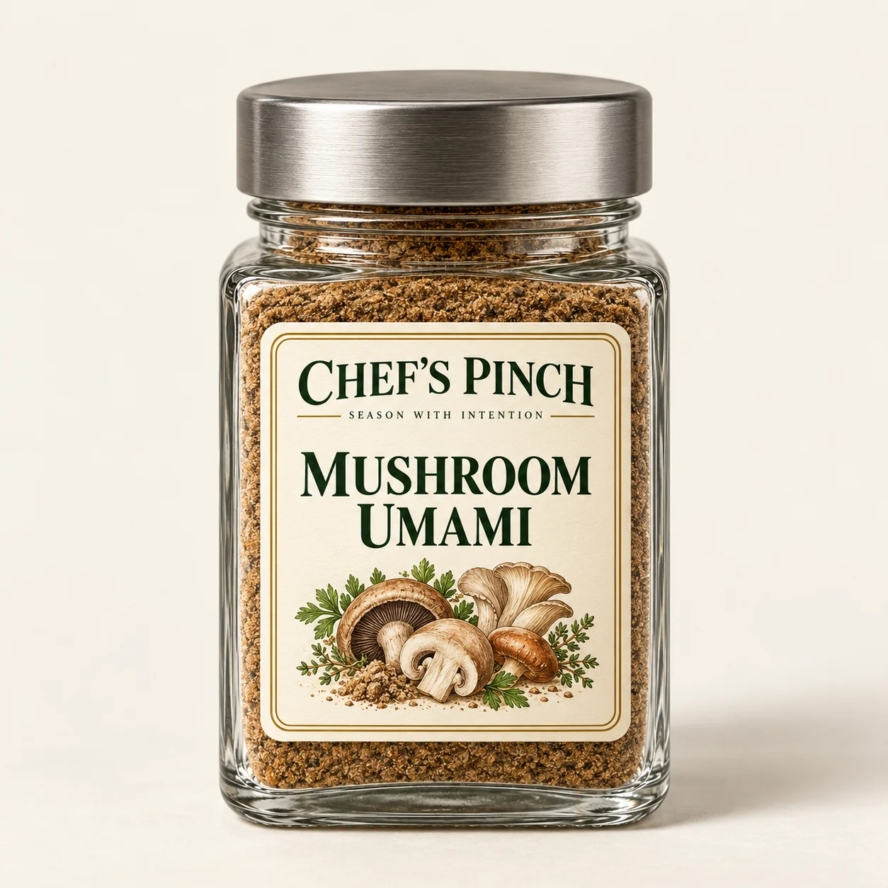 Mushroom Umami labeled bottle concept